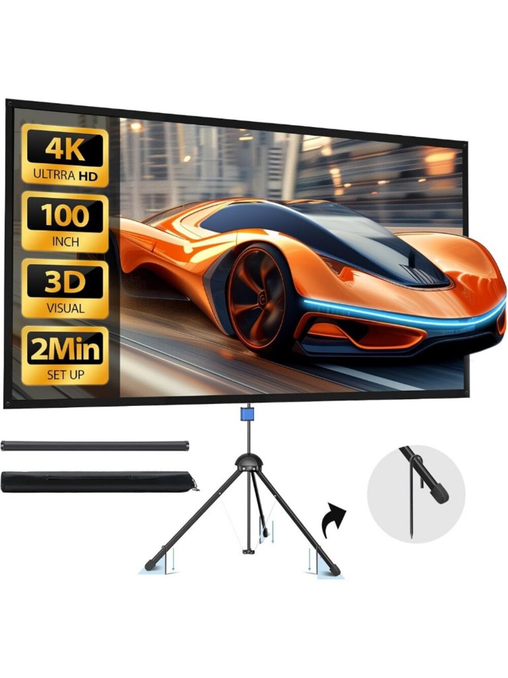100-Inch Portable Projector Screen - 4K HD Indoor/Outdoor Movie Display